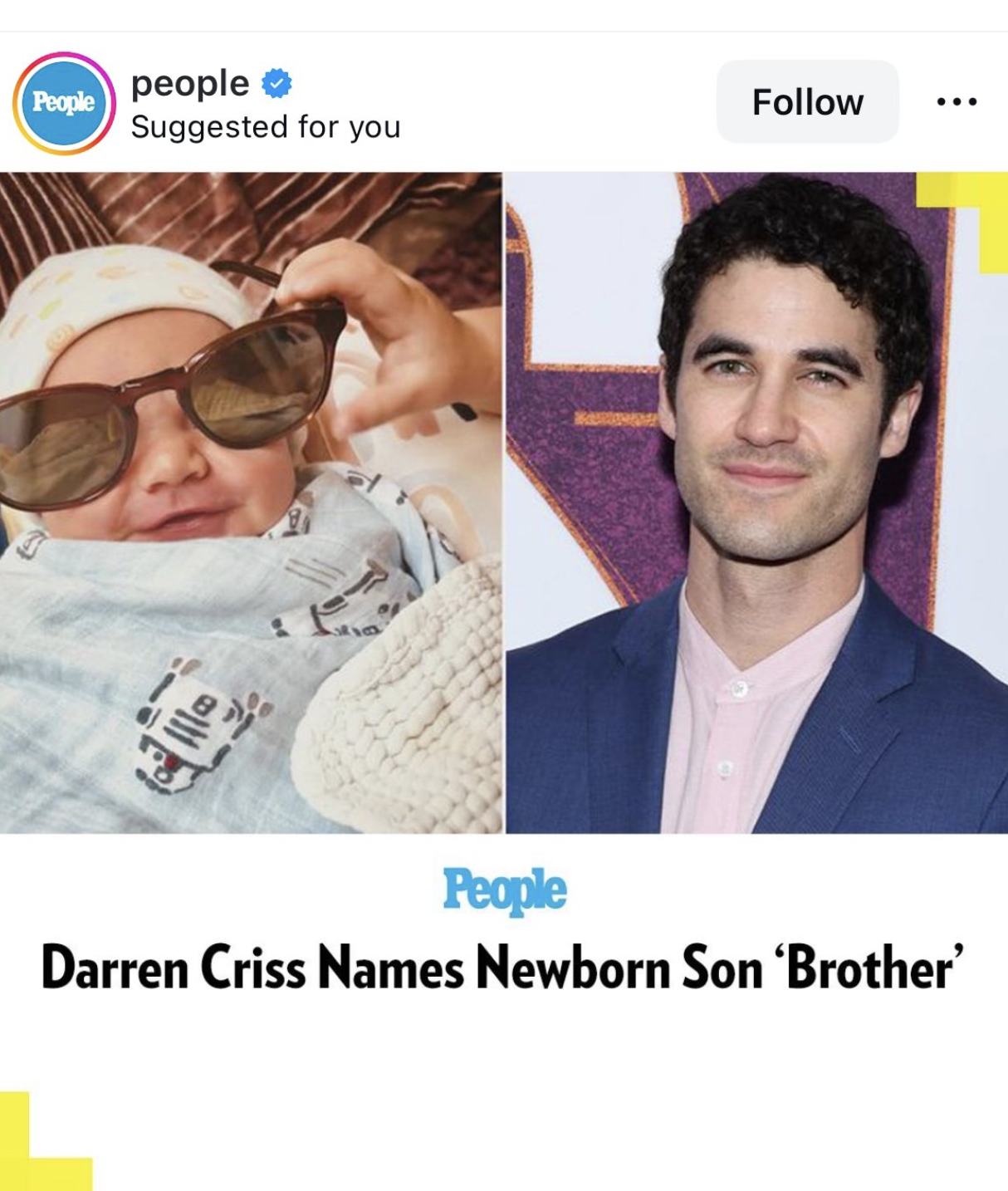 darren criss son name - people People Suggested for you People Darren Criss Names Newborn Son 'Brother'